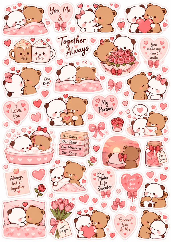 Cute Couple Sticker Sheet Printable | Kawaii Love & Romantic Stickers