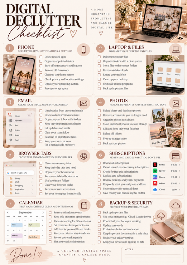 Digital Declutter Checklist Printable | Digital Organization PDF