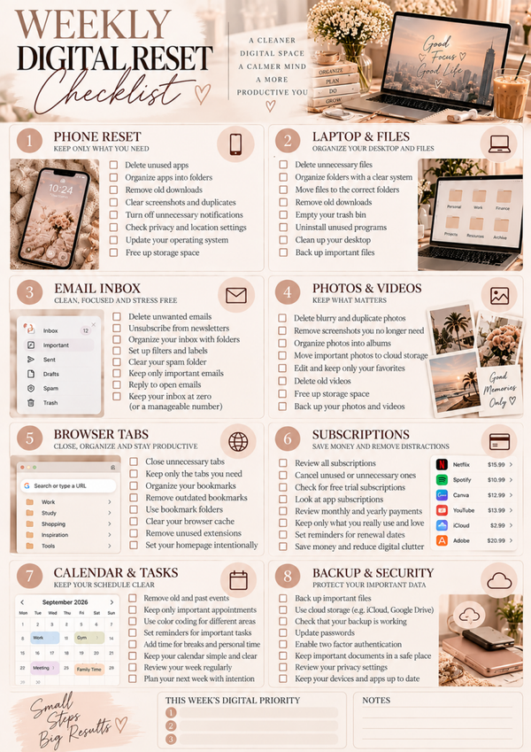 Weekly Digital Reset Checklist Printable | Digital Organization Routine
