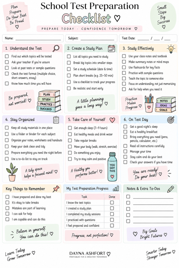 Free Test Preparation Checklist for Students – Study & Test Prep Printable