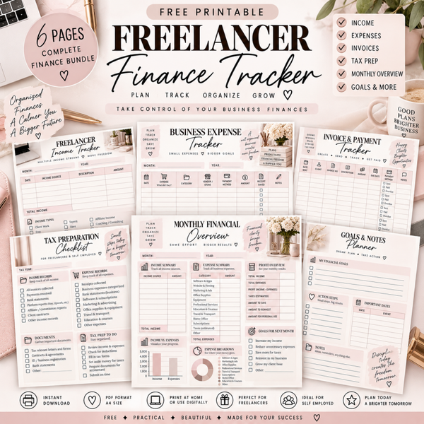 Freelancer Finance Planner Printable | Income, Expense & Tax Organizer Bundle