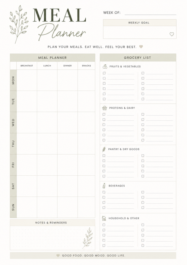 Free Weekly Meal Planner & Grocery List Printable – Meal Planning Template