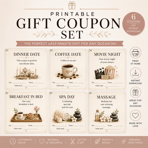 Printable Gift Coupons for Couples | Date Night Coupons, Love Vouchers & Last Minute Gift
