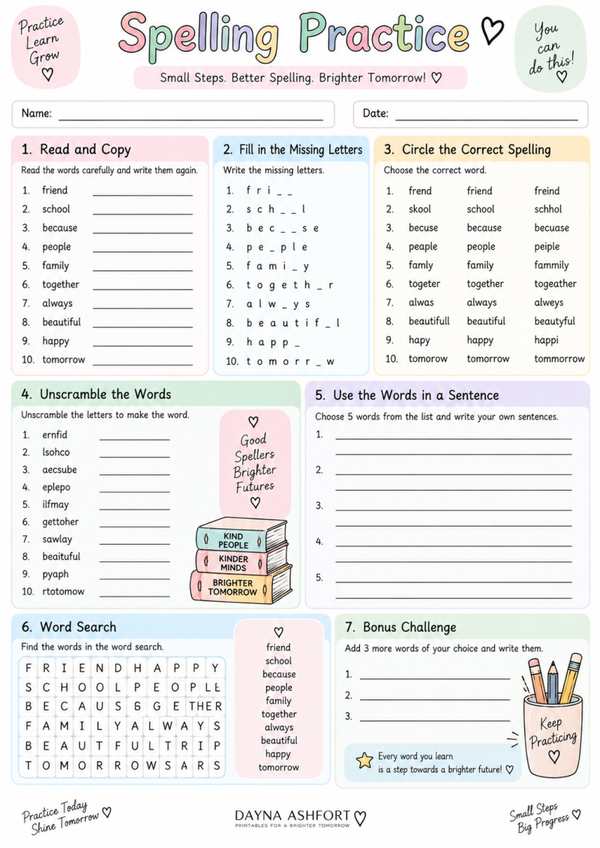 Free Spelling Worksheets for Kids – Printable Spelling Practice