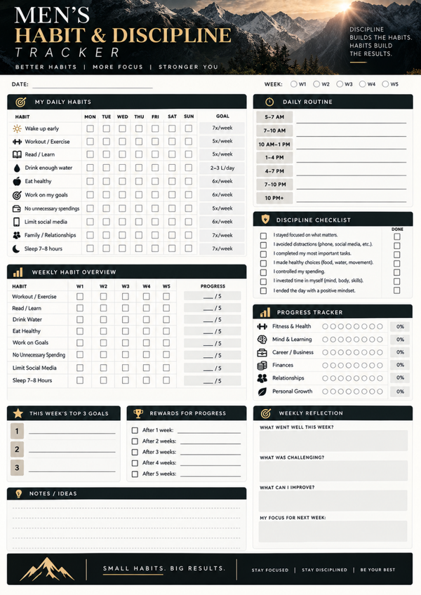 Men’s Habit & Discipline Tracker Printable – Daily Routine & Weekly Progress Planner