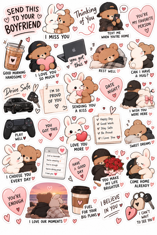 Free Cute Love Stickers for Boyfriend | Romantic Message Sticker Sheet