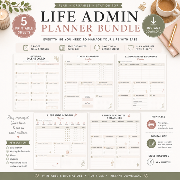 Life Admin Planner Bundle | Printable Life Organization & Personal Planner