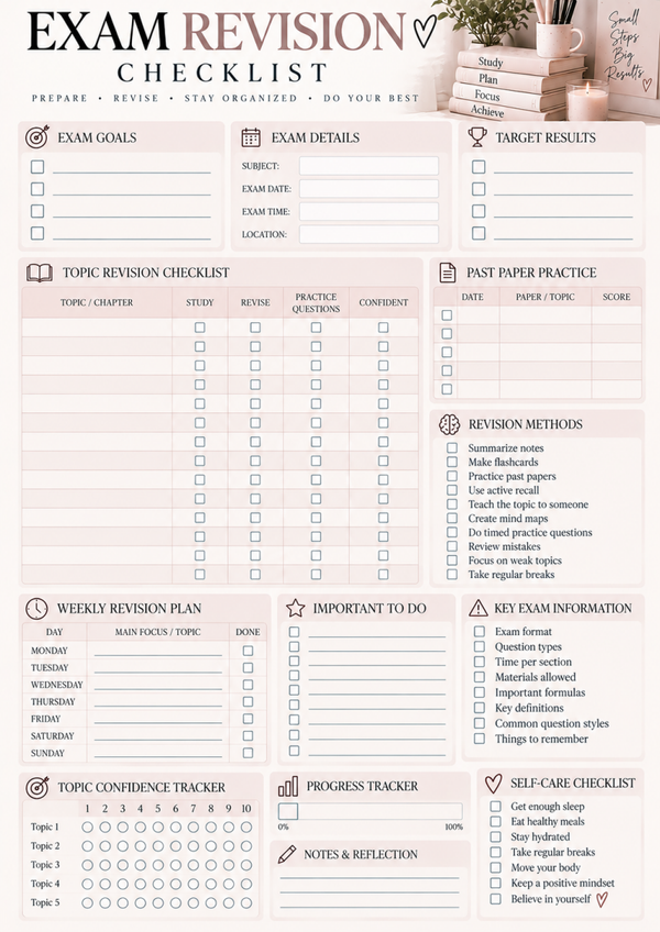 Exam Revision Checklist – Free Exam Preparation & Study Planner Printable