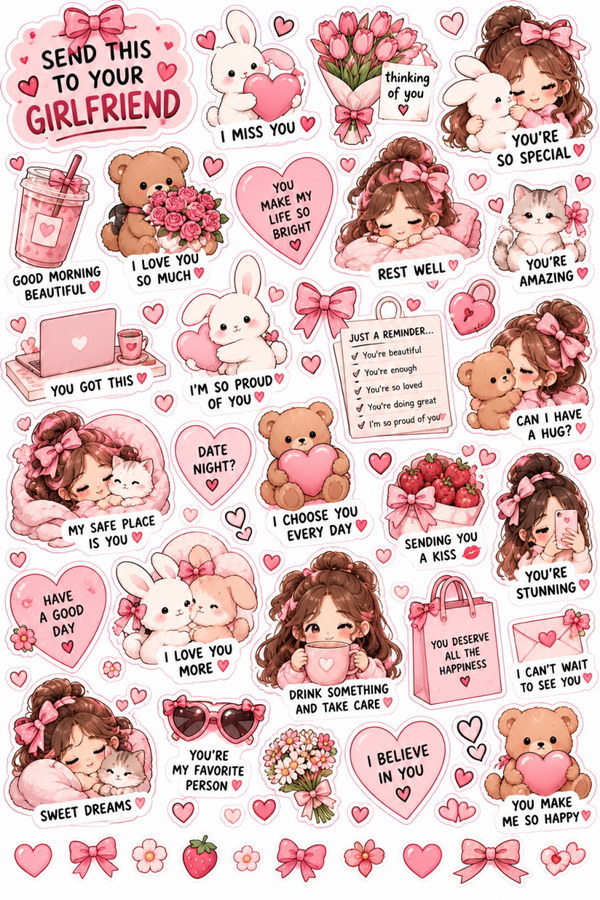 Free Cute Love Stickers for Girlfriend | Romantic Message Sticker Sheet
