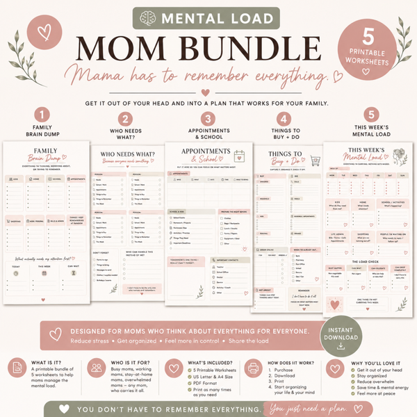 Mental Load Mom Planner Printable | Family Organizer, Mom Life Planner & Weekly Mental Load Bundle