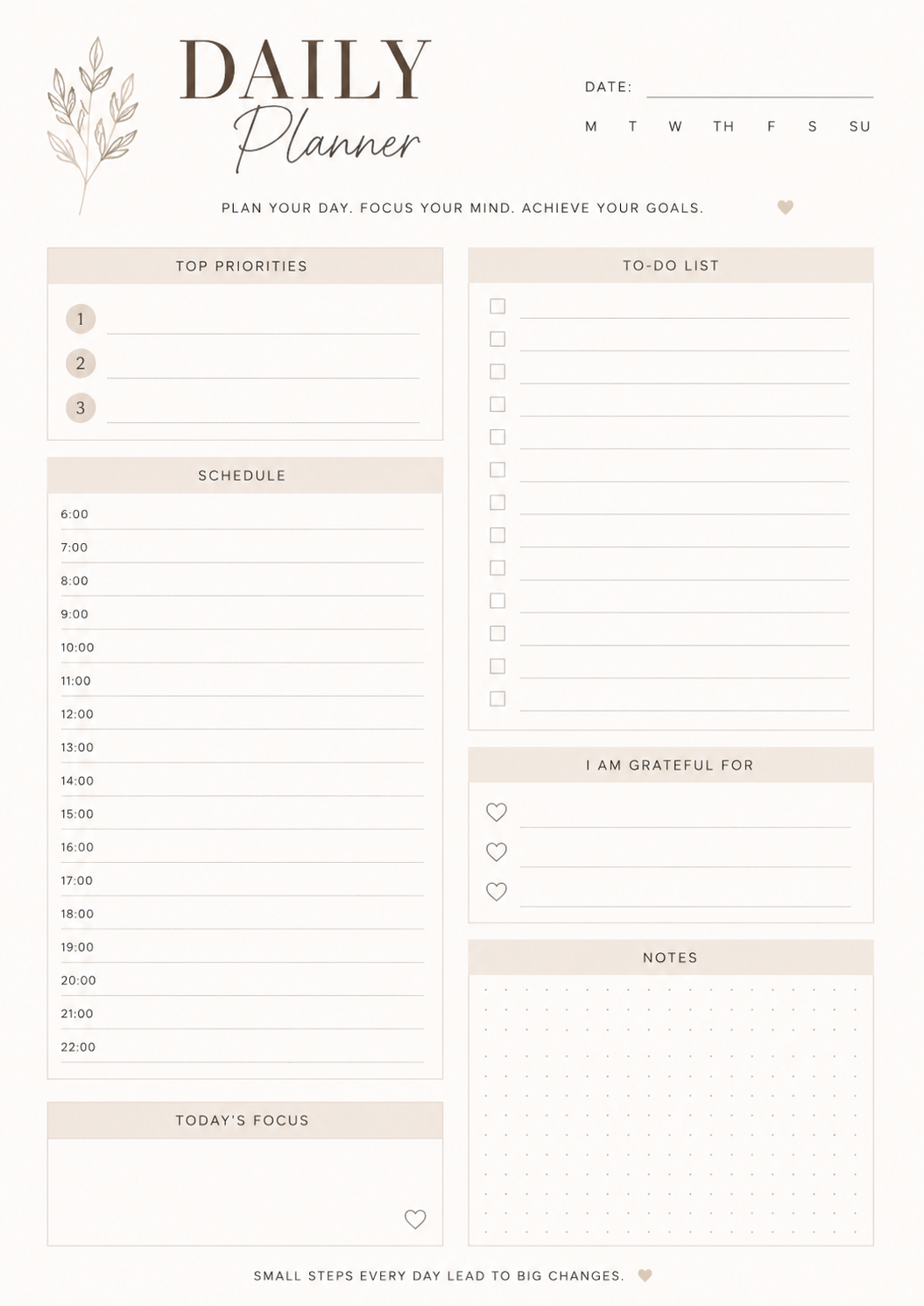 Free Daily Planner Printable – Priorities, Schedule, To-Do List & Notes