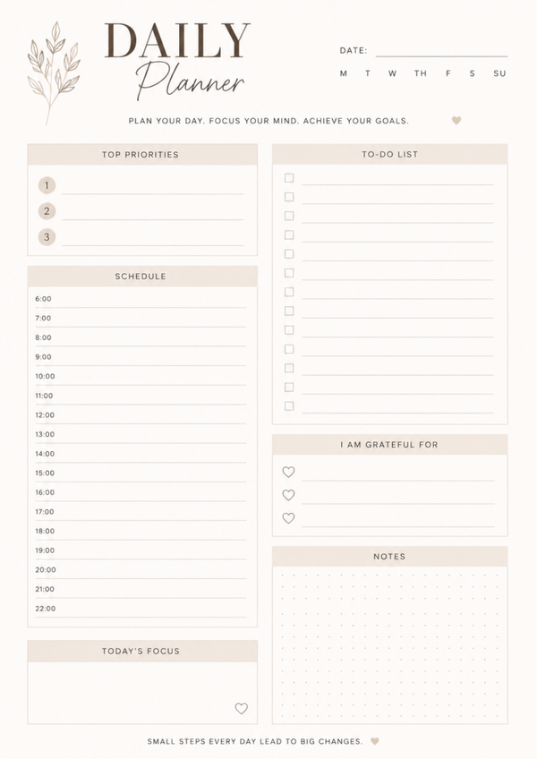 Free Daily Planner Printable – Priorities, Schedule, To-Do List & Notes