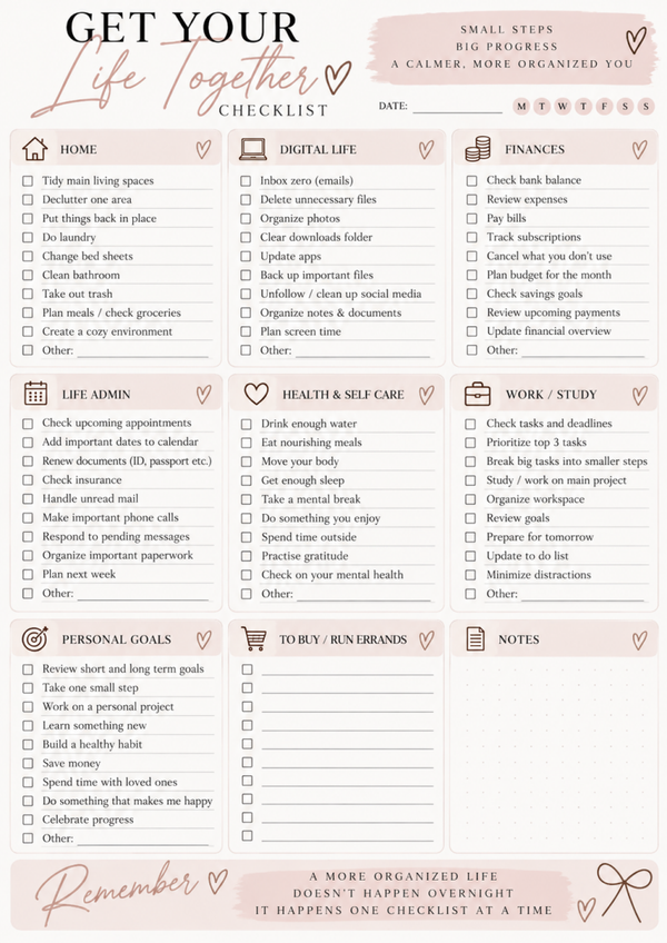 Get Your Life Together Checklist Printable | Life Organization & Reset
