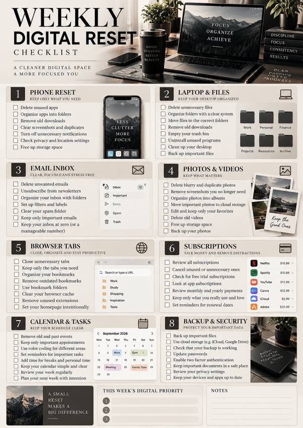 Digital Declutter Checklist Printable | Organize Your Digital Life