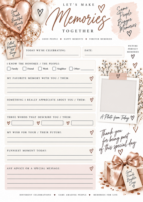 Celebration Memory Printable | Wedding Guest Book & Birthday Memory Sheet