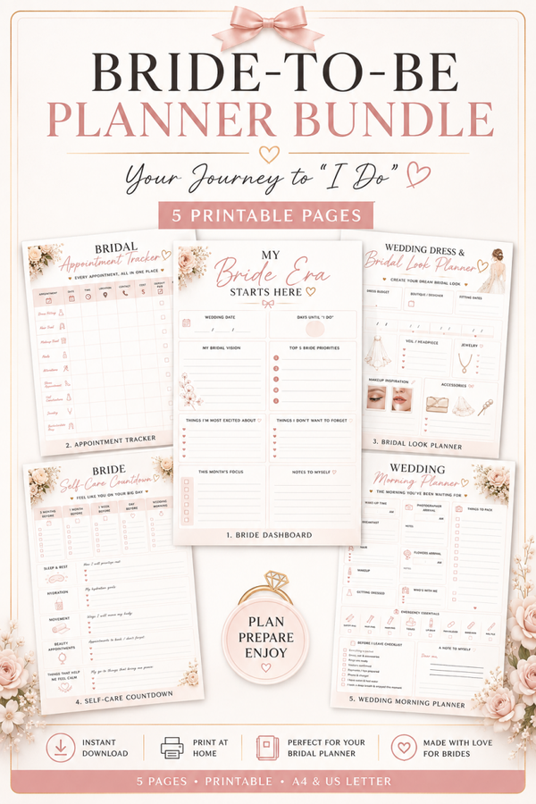 Bride to Be Planner Bundle | Printable Wedding Planning Checklist & Organizer