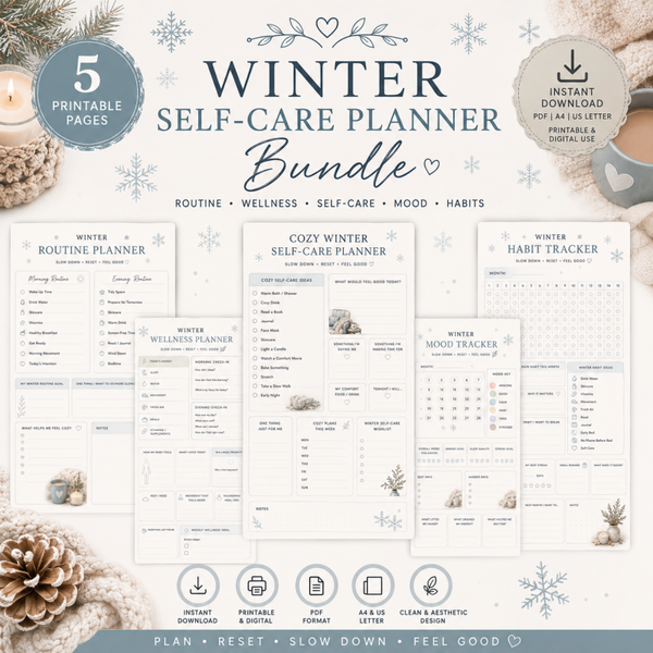 Winter Self Care Planner Bundle | Cozy Routine & Wellness Printables