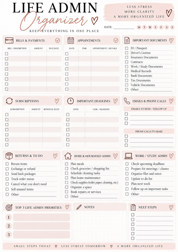 Life Admin Organizer Printable | Bills, Appointments, Documents & Deadlines