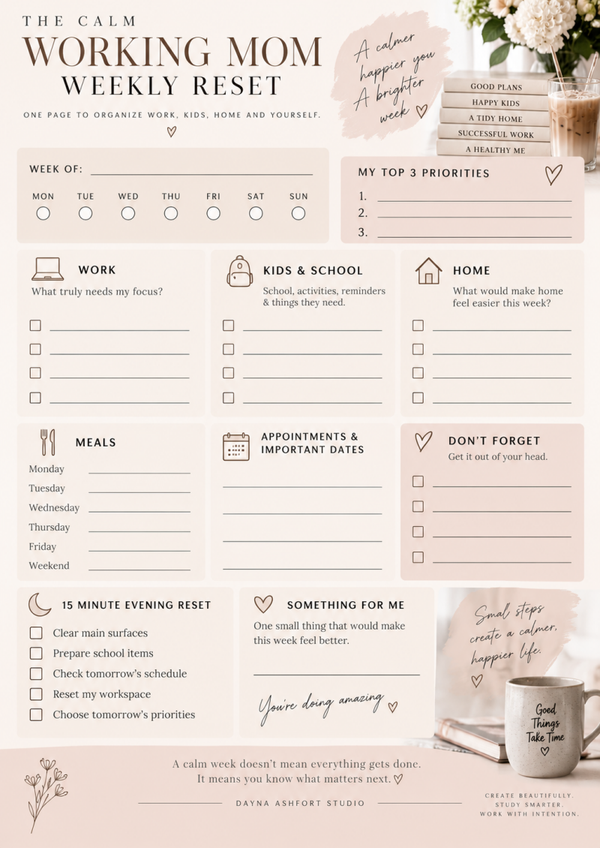 Free Working Mom Weekly Planner Printable | Work, Kids & Home Organizer