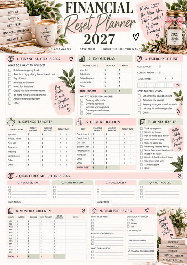 Financial Planner 2027 Printable | Money Goals, Budget Planner & Savings Tracker