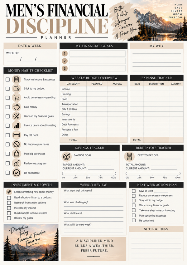 Budget Planner for Men | Financial Goals, Savings Tracker & Money Management Printable