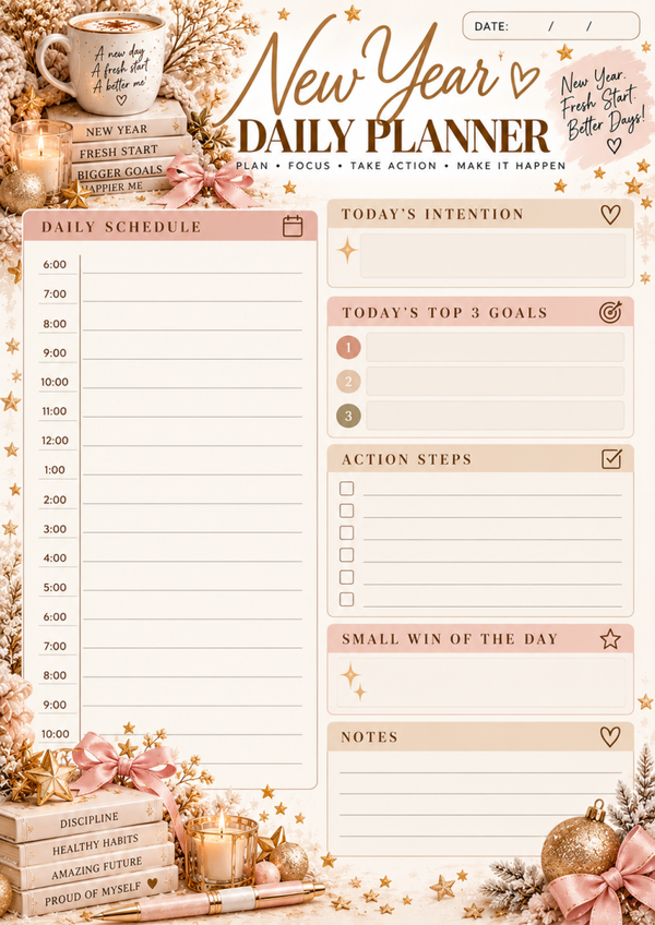 New Year Daily Planner Printable 2027 | Daily Schedule, Goal Setting & Fresh Start