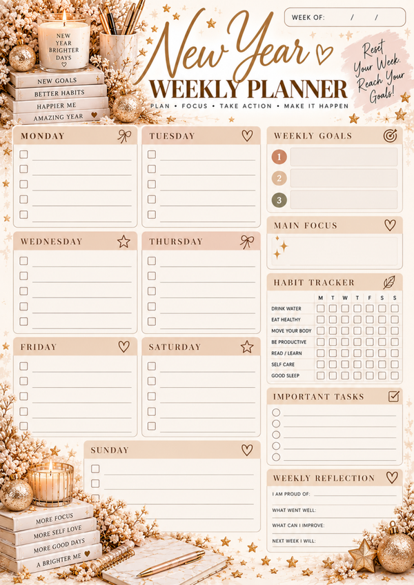 New Year Weekly Planner Printable 2027 | Weekly Reset, Goal Setting & Habit Tracker