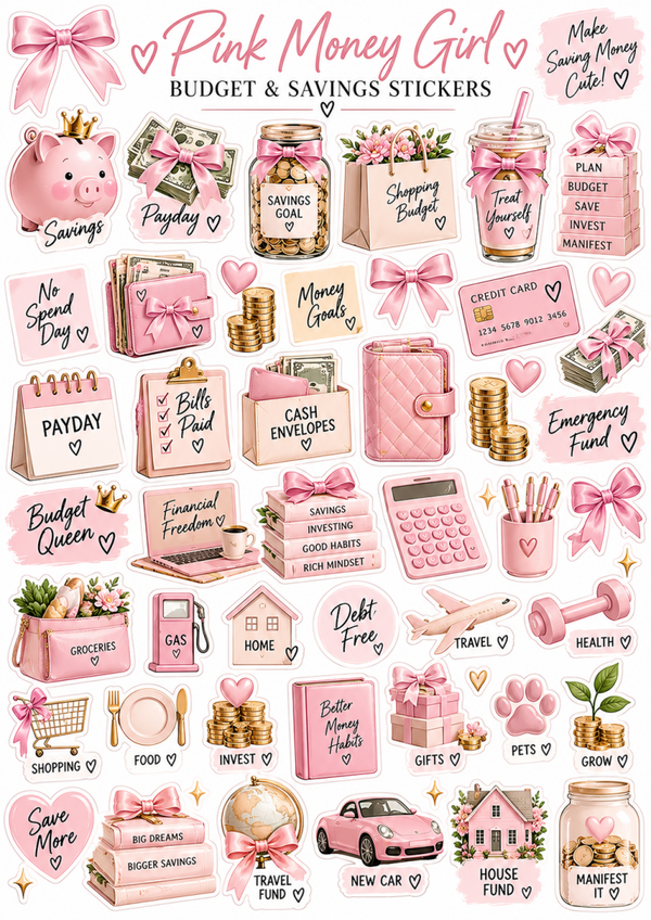 Pink Budget Planner Stickers Printable | Cute Money Saving, Cash Stuffing & Payday Stickers
