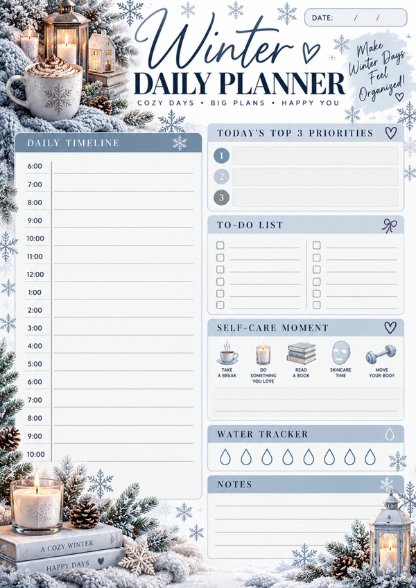 Winter Daily Planner Printable | Cozy Winter Aesthetic, Daily Schedule & To Do List