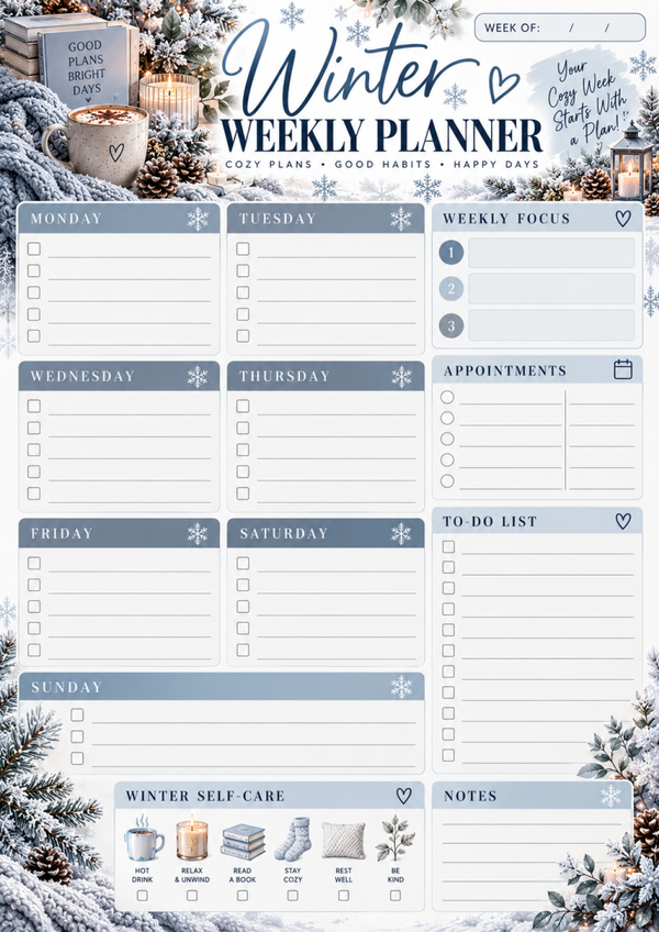 Winter Weekly Planner Printable | Cozy Winter Aesthetic, Weekly Reset & To Do List