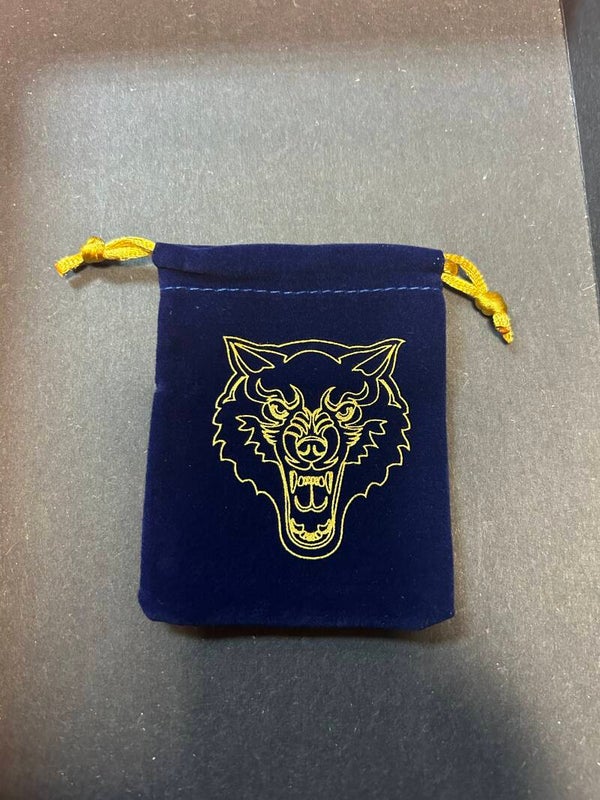 Blue Cloth Dice Pouch with Wolf