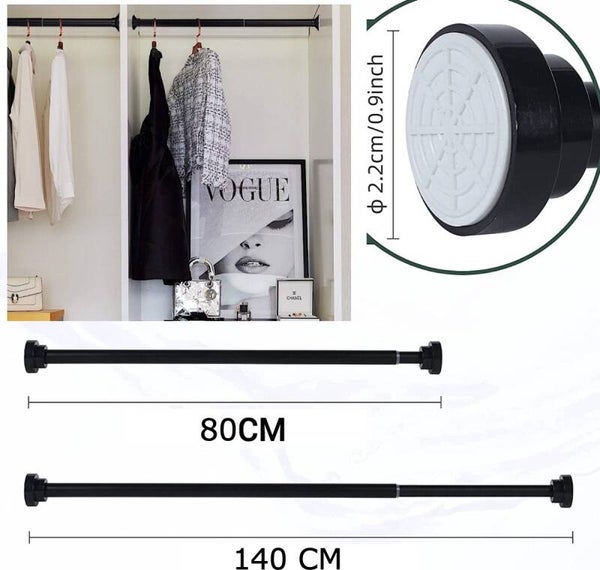iBright Uitschuifbare Verstelbare Kledingroede Telescopische Garderobestang Verstelbaar Van 80-140 CM Zwart