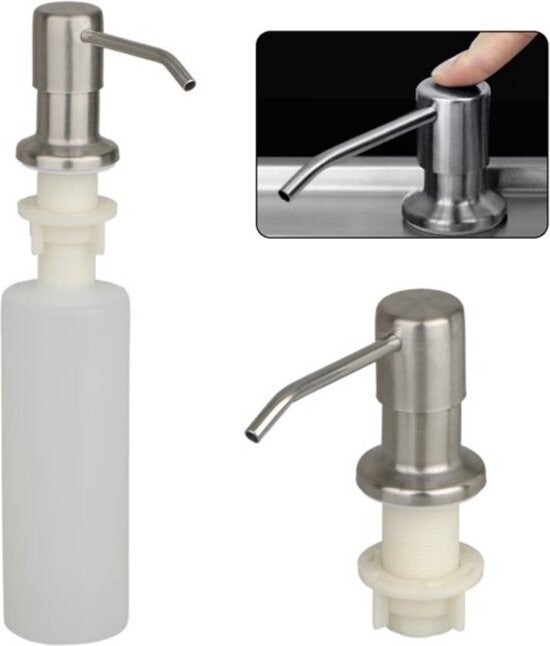 iBright Inbouw zeepdispenser 350ML flacon - RVS - Zeeppompje - Inbouw keukenblad - Zilver