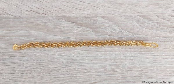 Bracelet éclat doré en perles de chaquiras et perles longues - Art Wixárika
