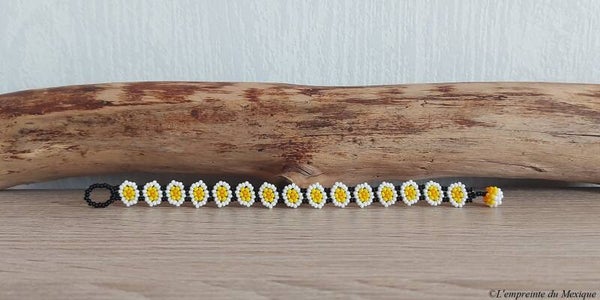 Bracelet marguerites en perles de chaquiras - Art Wixárika