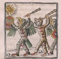 Représentation d’un guerrier aigle et d’un guerrier jaguar extraite du Codex Florentin (livre 2)