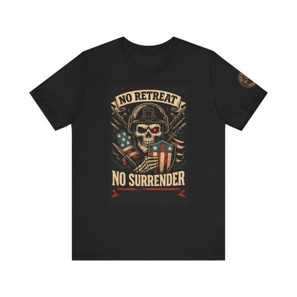 No Retreat, No Surrender Tactical Skull T-Shirt – Patriotic Warrior Design