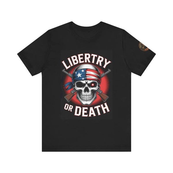 Liberty or Death – Patriotic Skull & Flag Bandana T-Shirt | American Freedom Tee