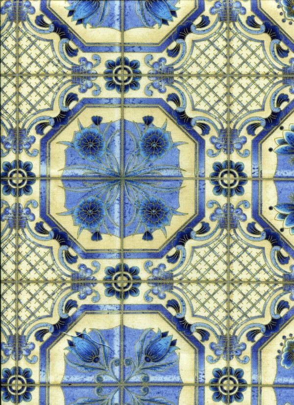 Blue and white tiles with metallic