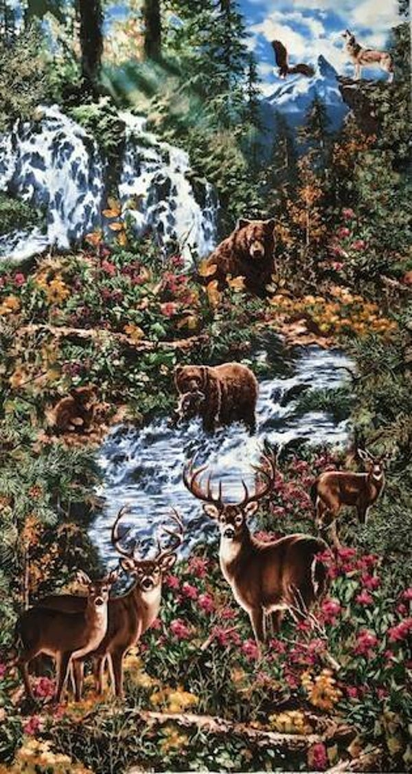 Nature  waterfall and bears Panel 60x110cm
