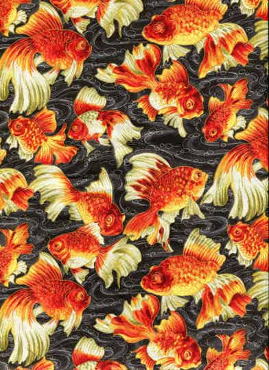 Maritime gold fishes on black with gold