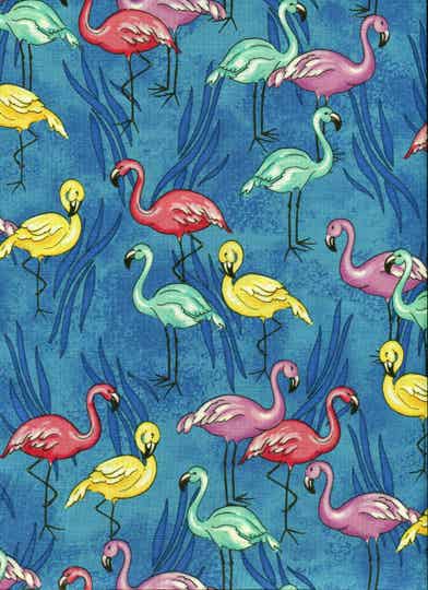 Animals flamingos on blue