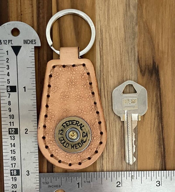 Leather Keychain with Real Shotgun Shell - Veg Tan