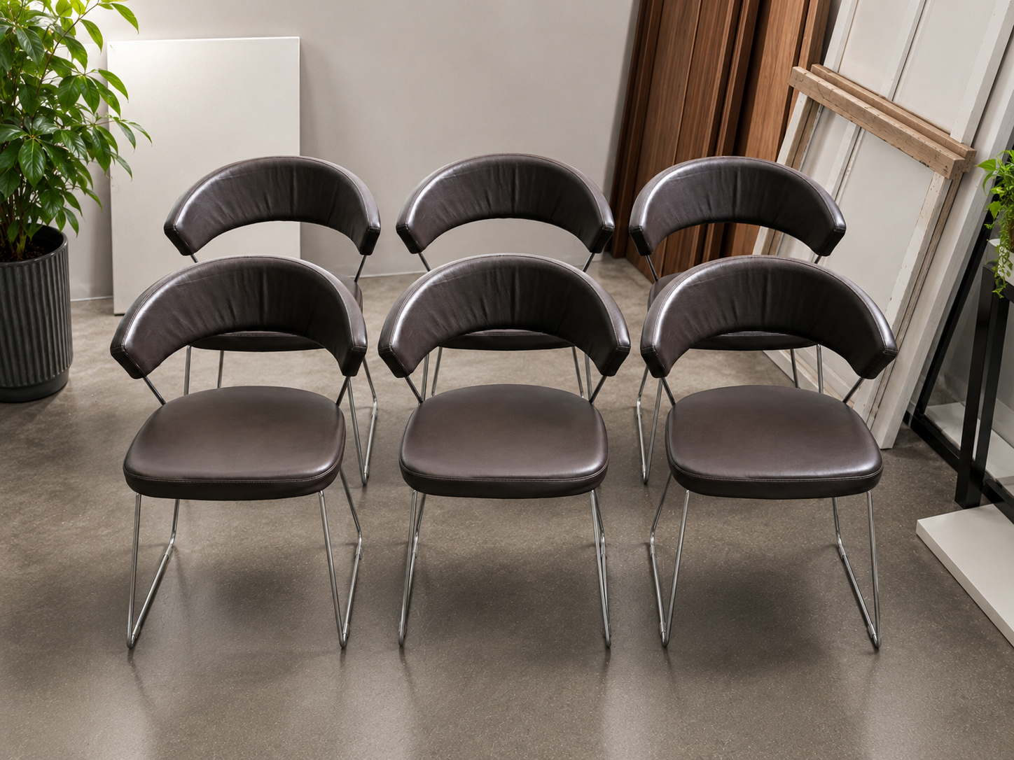 Set 6 Sedie Calligaris "New York" – Pelle Marrone Testa di Moro