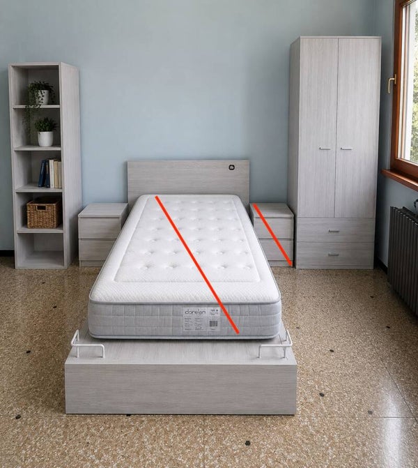 Camera moderna completa di letto francese, armadio 2 ante, comodino, 1 piccola libreria