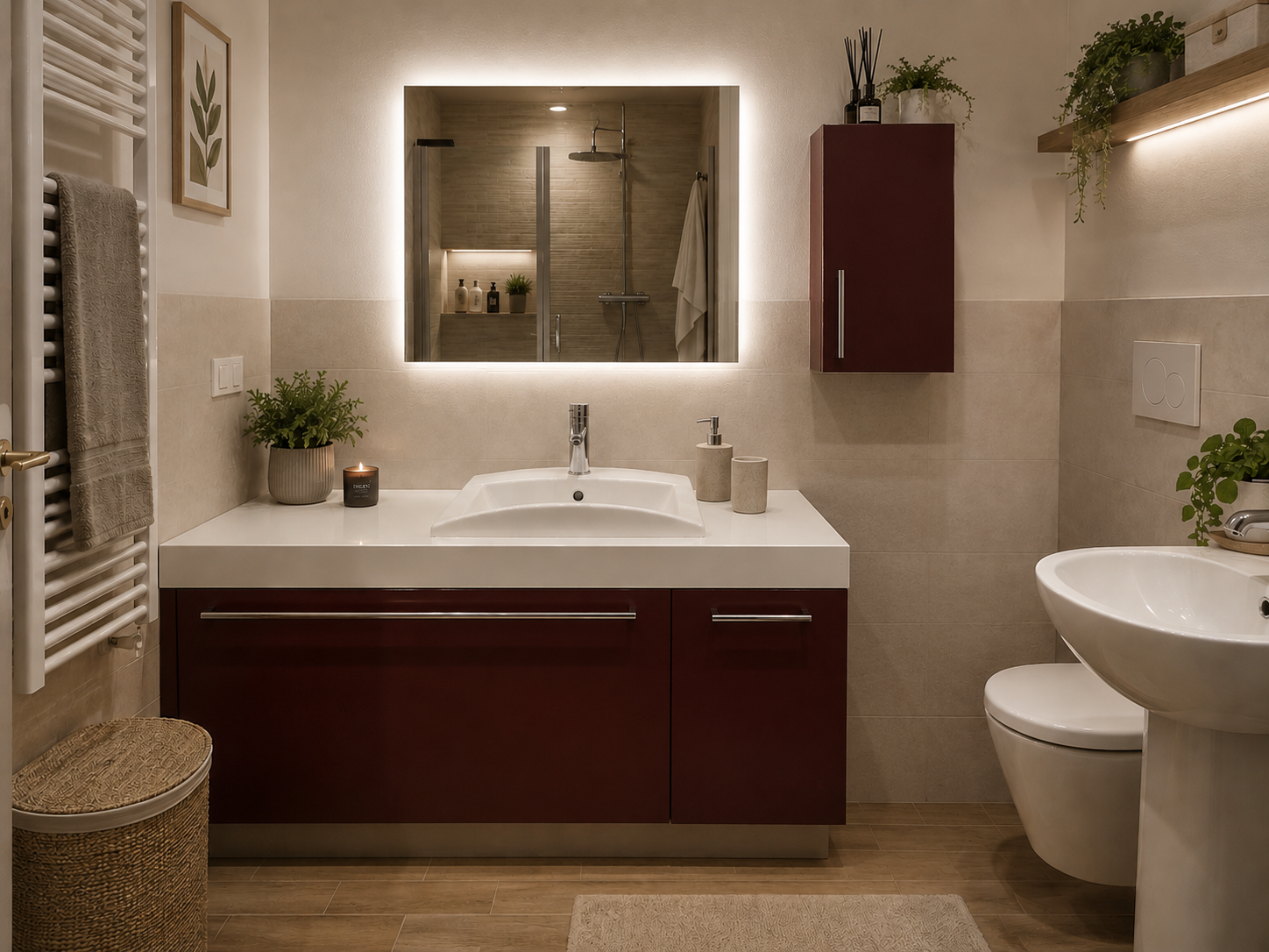 Splendido Arredo Bagno BORDEAUX 140cm + Specchiera LED