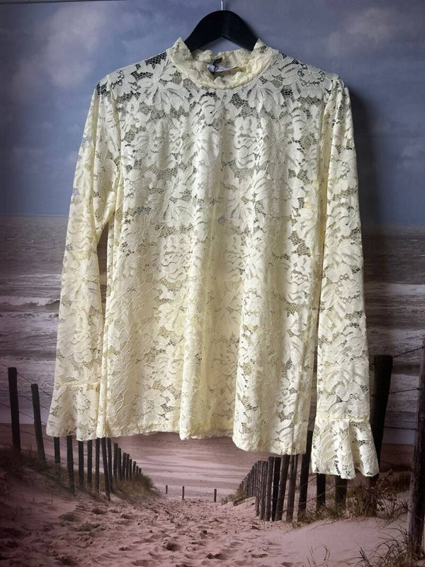 Kanten shirt zacht geel