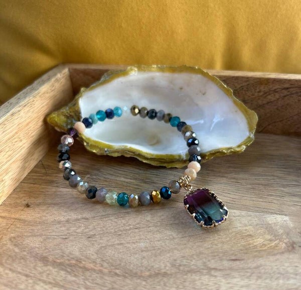 Facet armband met Crystal glas hanger paars / blauw