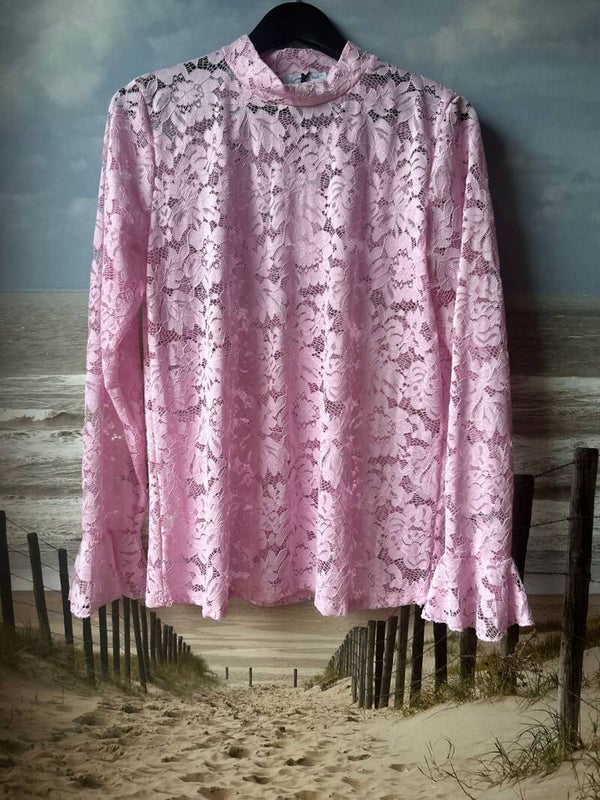 Kanten shirt roze