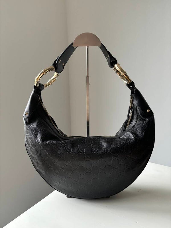 Gucci monogram bamboo hobo
